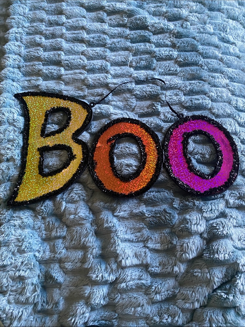 Vibrant Glitter BOO Halloween Hanging Wall Decor Sign Spooky Festive